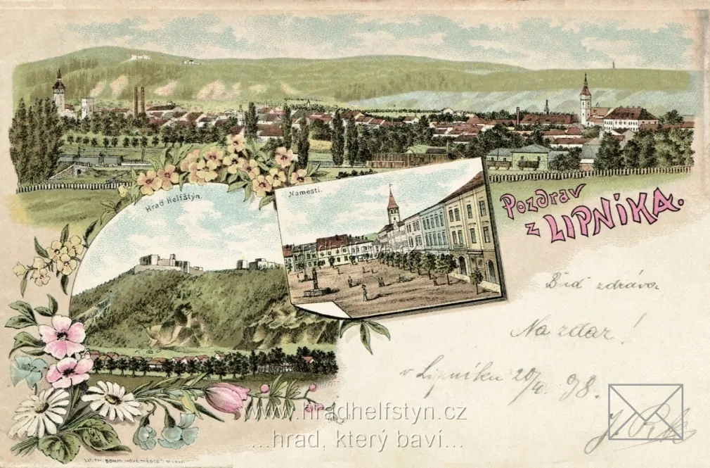 Helfštýn, litografie, DA, prošlá 1898