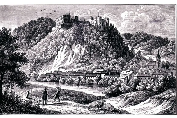 Helfštýn, MF, malba z roku 1856, prošlá r. 1956