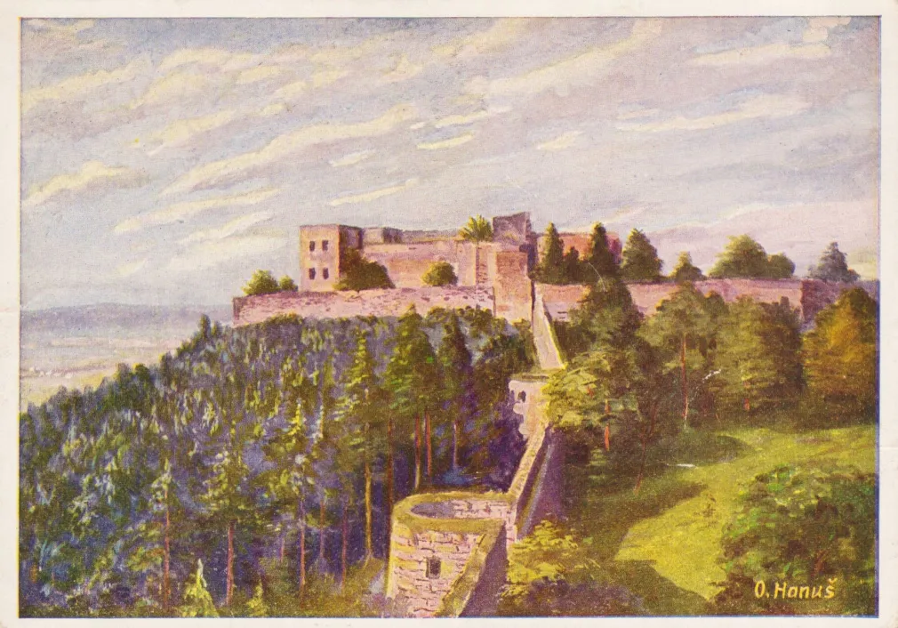Helfštýn, VF, malíř Oldřich Hanuš, vydal Jakob Janota Ostrava