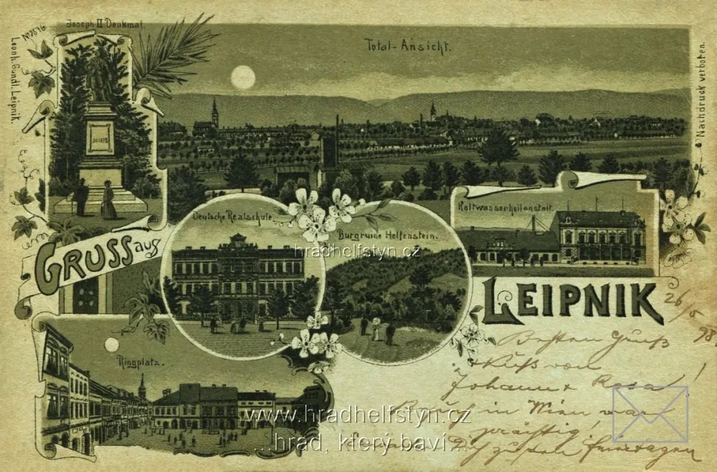 Helfštýn, litografie, DA, prošlá 1898