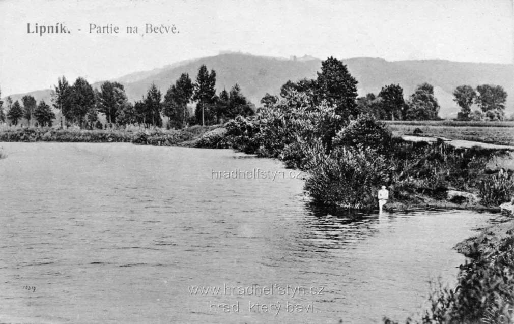 Helfštýn, MF, s Bečvou, A. Langkramer, Lipník, 1908