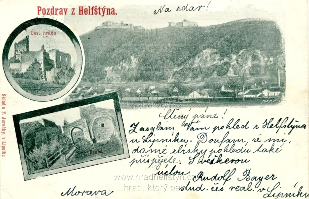 Helfštýn, MF, DA, sklad u F. Jurečky v Lipníku, prošlá 1900