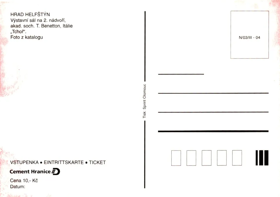 Helfštýn, VF, vstupenka č.101, "Tchoř", tisk Sprint Olomouc