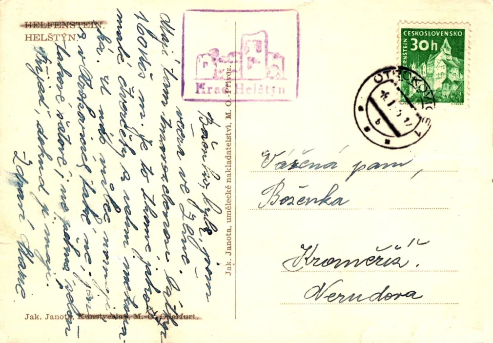 Helfštýn, VF, malíř Oldřich Hanuš, vydal Jakob Janota Ostrava