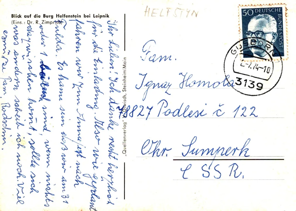 Týn s Helfštýnem, VF, vydáno v Německu, prošlá 1974