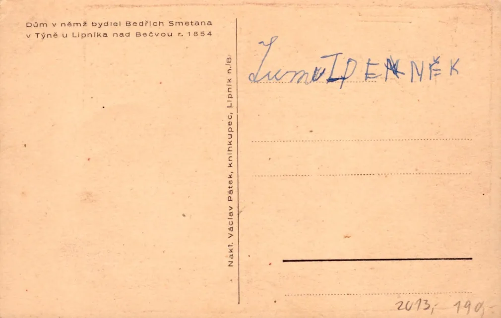 Týn nad Bečvou, MF, Letní pobyt Smetanův v roce 1854, nakladatel Václav Pátek, Lipník