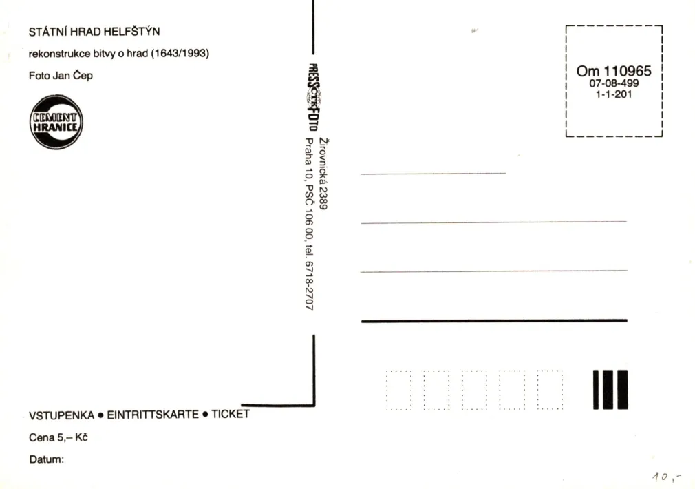 Helfštýn, VF, vstupenka č.118, rekonstrukce bitvy o hrad, Pressfoto