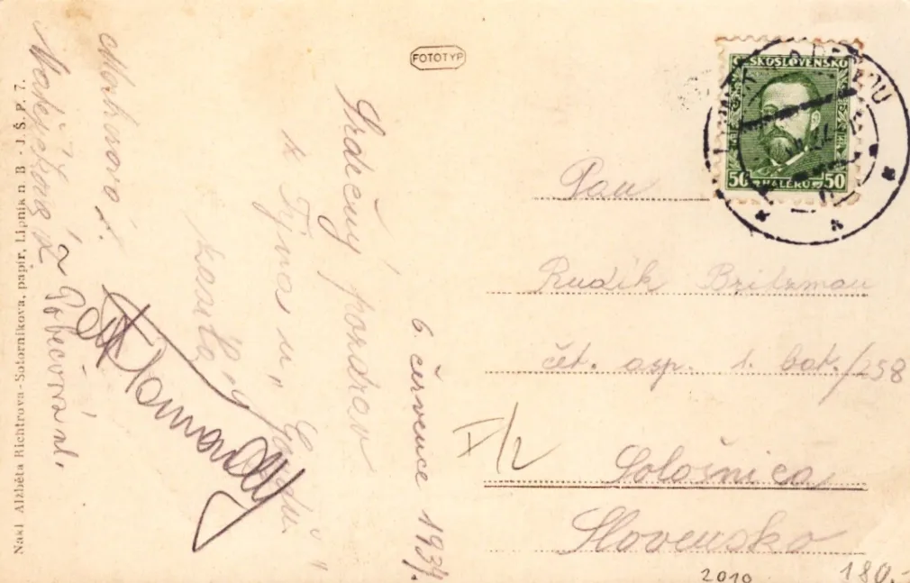 Helfštýn, MF, Nákl. A. Richtrová-Sotorníková, papír, Lipník n.B. - J.Š.P., prošlá 1934