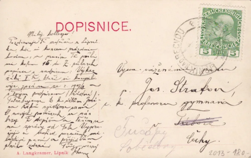 Helfštýn, MF, s Bečvou, A. Langkramer, Lipník, 1908