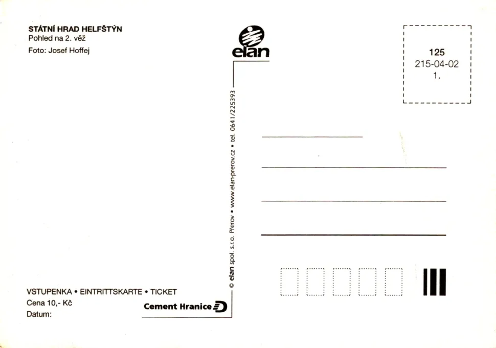 Helfštýn, VF, vstupenka č.9, Pohled na 2. věž, vydavatel elan