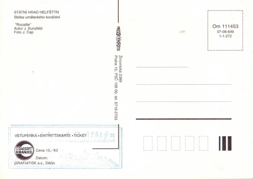 Helfštýn, VF, vstupenka č.96, "Rocaille", vydavatel Pressfoto